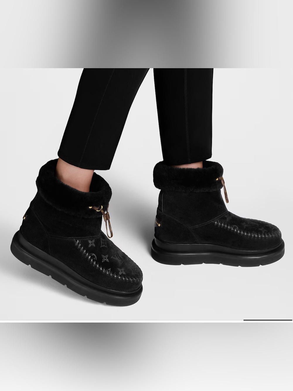 Louis Vuitton Cortina Ankle Boot, Black Calf Leather Suede.